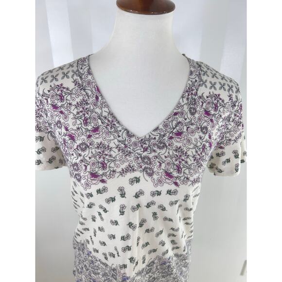 LOFT Multicolor V Neck Multicolor Floral Print Short Sleeve Top - Picture 5 of 8